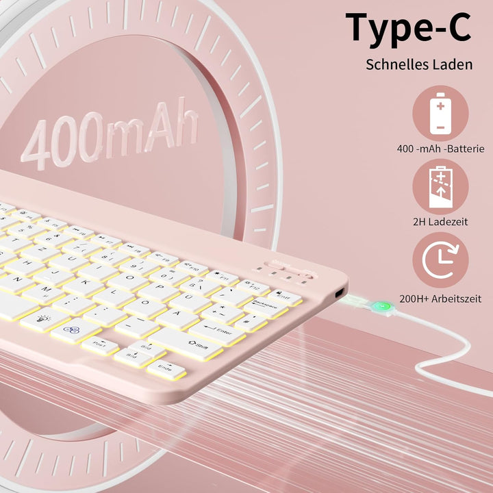 Hülle mit Tastatur für iPad A16 11/10 Generation (2025/2022, 11/10.9 Zoll)- 7 Farben Beleuchtete Mag