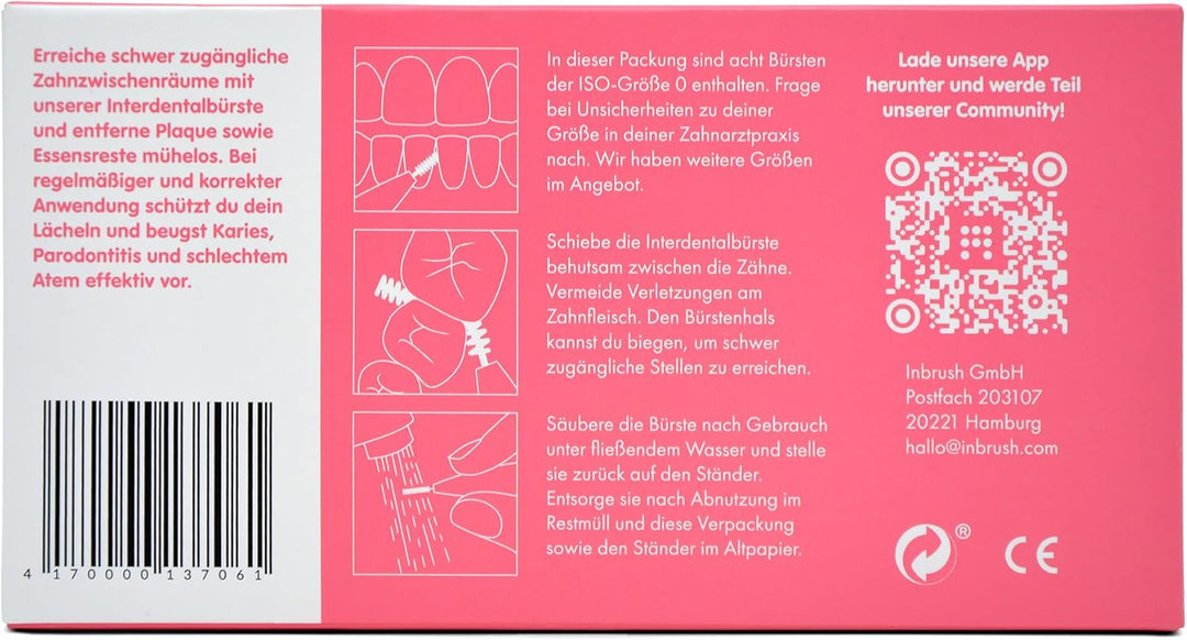 inbrush Interdentalbürsten Sparpack | 48 Stück, ISO-Grösse 0 (Rosa) für enge Zahnzwischenräume | Pla