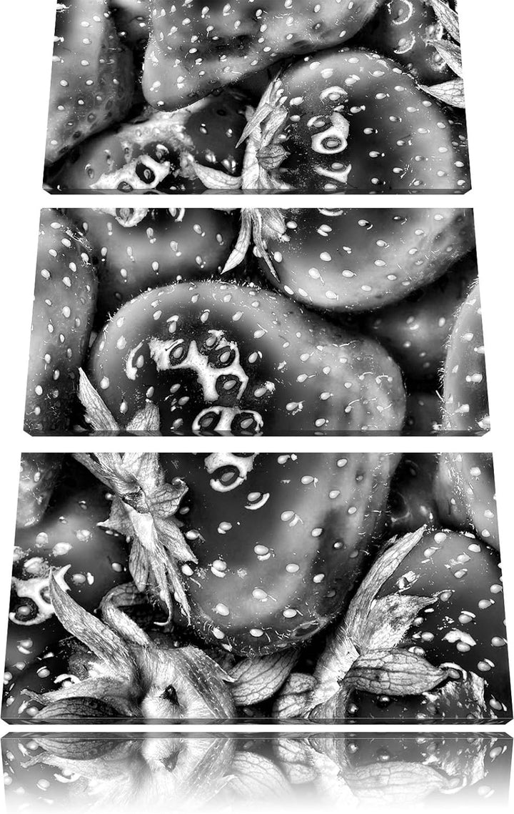 Pixxprint Monocrome, Strawberry Erdbeere Fruits Obst Früchte 3-Teiler Leinwandbild 120x80 Bild auf L