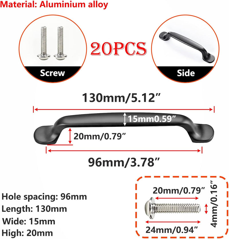 Qrity 20 Stück Lochabstand - 96mm Solide Material Aluminiumlegierung Möbel Griffen Kabinett Griffe M