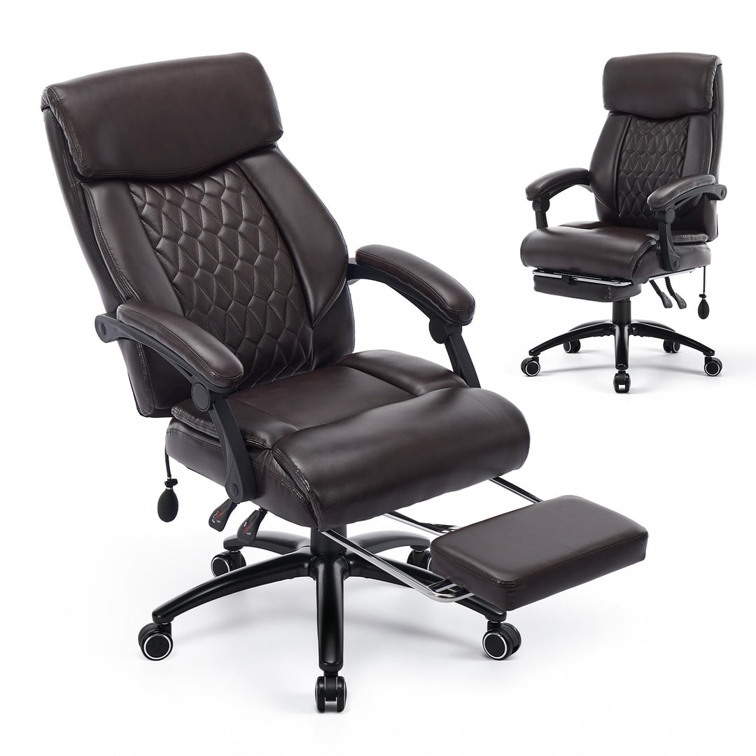 COLAMY Chefsessel Ergonomisch mit Fussstütze, Aufblasbarer Lendenstütze, 117° Kippfunktion, Gepolste