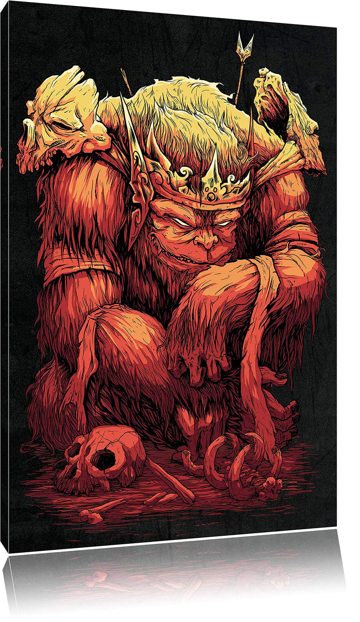 Dark King-Ape black Bild auf Leinwand, XXL riesige Bilder fertig gerahmt mit Keilrahmen, Kunstdruck