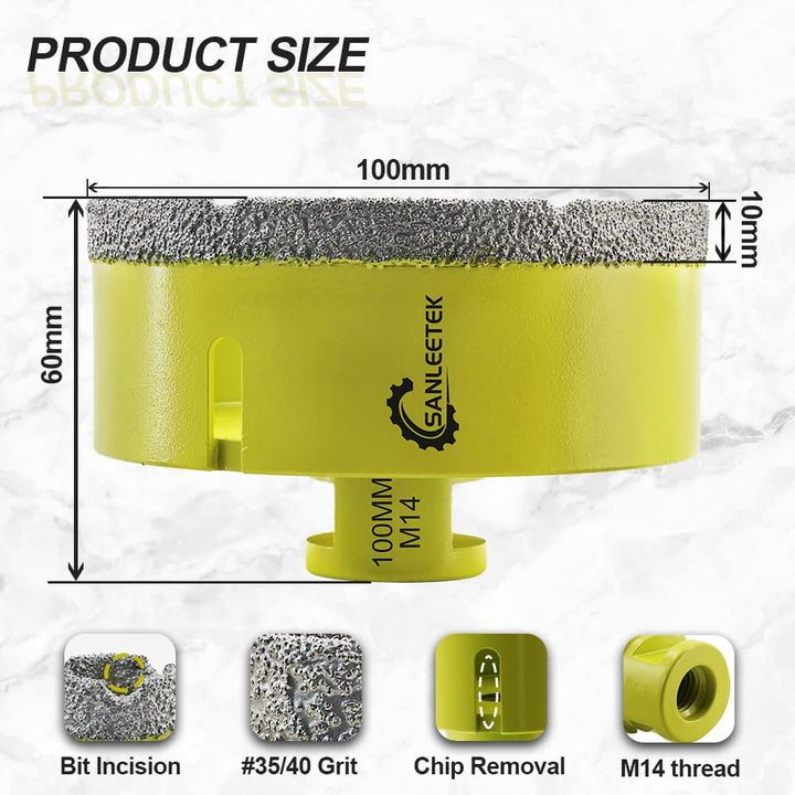 Diamant-Fliesenbohrer 100mm SANLEETEK Vakuumgelötet Diamant-Lochsäge für Keramik Porzellan Marmor Gr