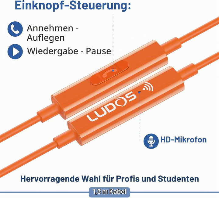 LUDOS FEROX USB C Kopfhörer, 5 Jahre Garantie für iPhone 16 15 Pro Max Plus Samsung Galaxy S24 S23 U