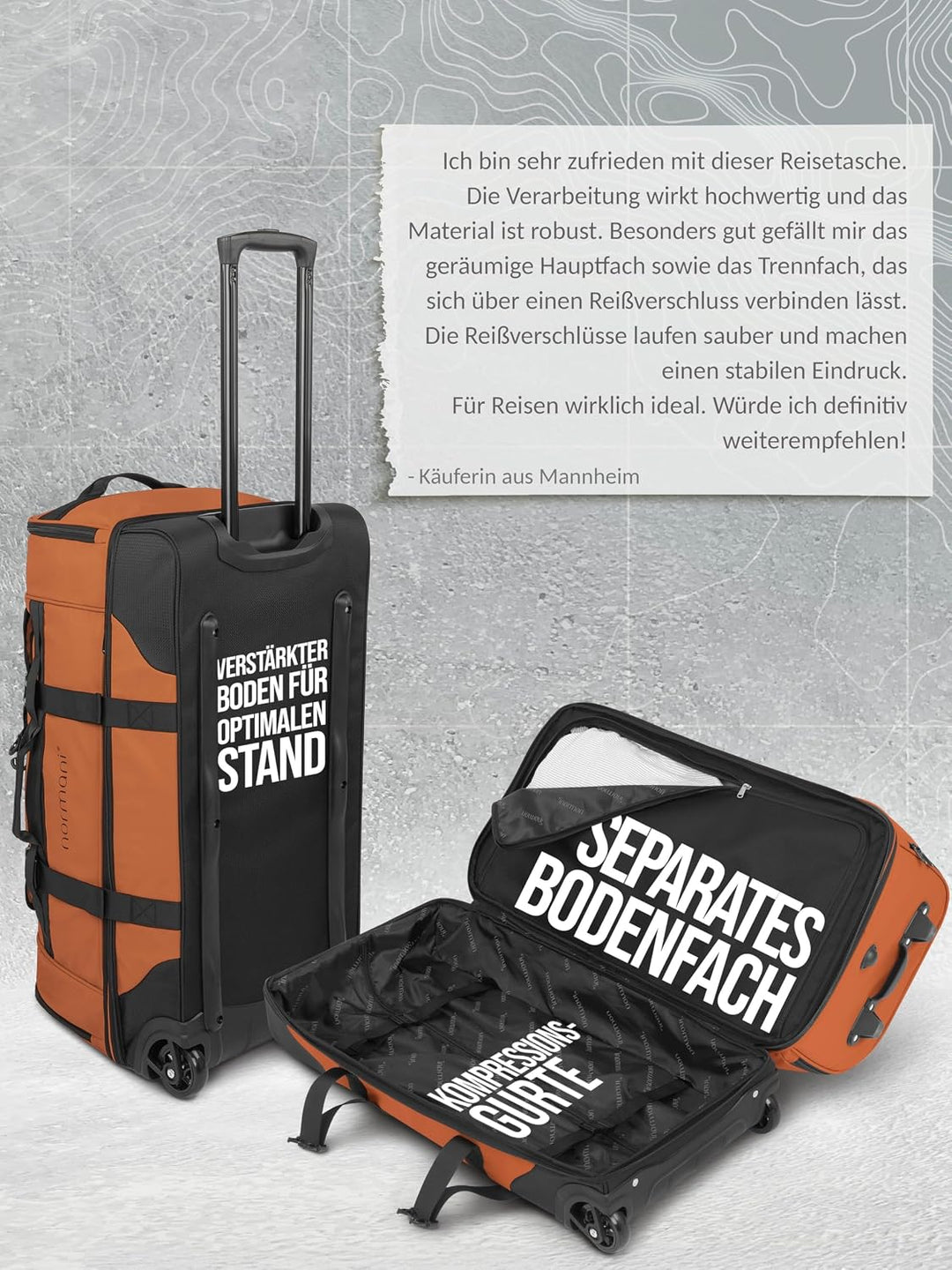normani XXL Reisetasche 100-120 Liter 2-Rad Trolley gross Weichgepäck Travel Bag mit Rollen und 8 Fä