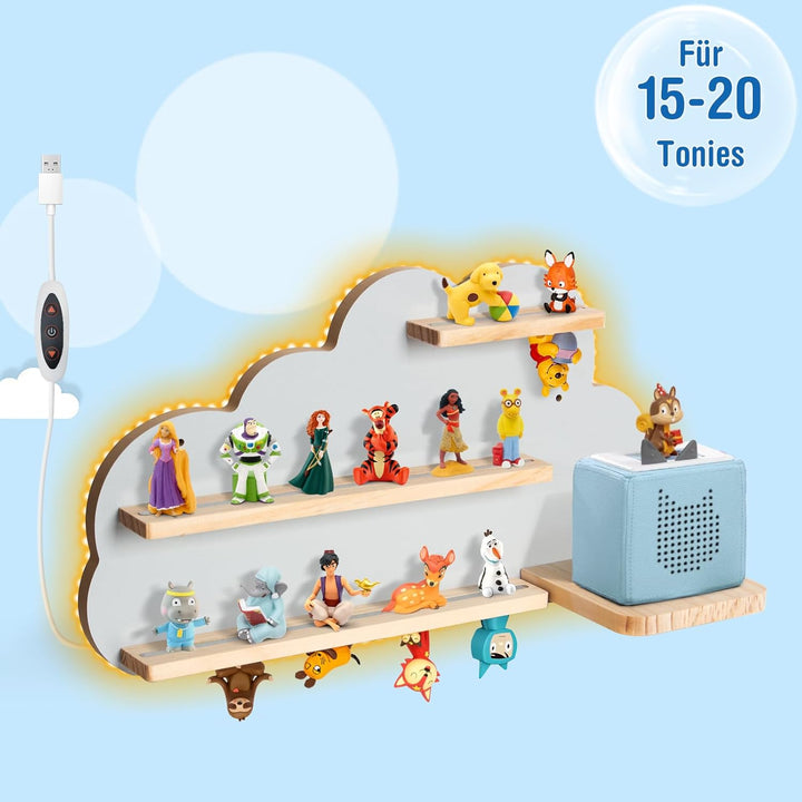 Todeco Tonie-Regal für Toniebox Hörfiguren, mit LED-Lichtleiste, Magnetische Aufbewahrung für 15-20