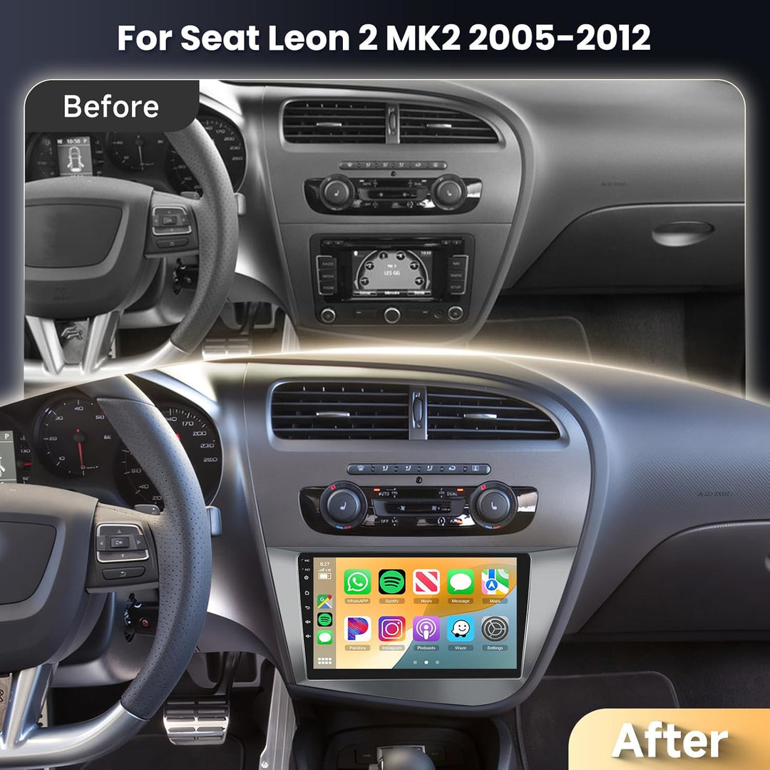 Podofo Carplay Autoradio für Seat Leon 2 MK2 2005-2012(Linkslenker),Android 2G+64G HiFi, Android Aut