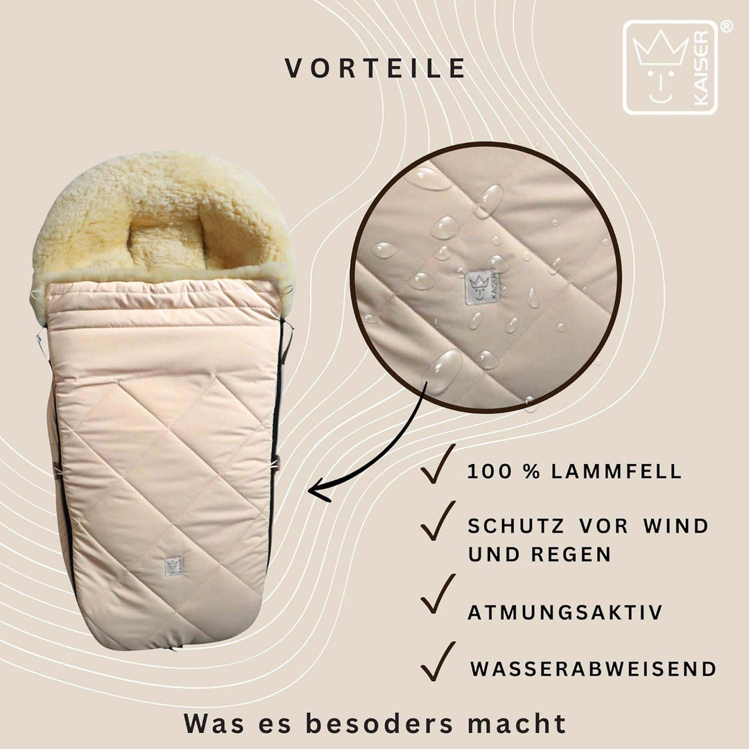 Kaiser Classic for Bugaboo Lammfell Kinderwagen Fusssack, 100 x 45 cm (cream), cream