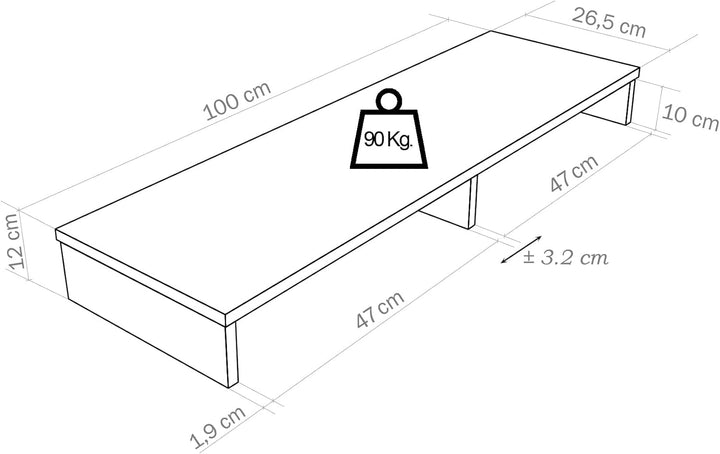 Henor Monitorständer TV-Bildschirmerhöhung in FSC® Holz 100 x 26.5 x 12 cm. Unterstützt 90 kg Eiche