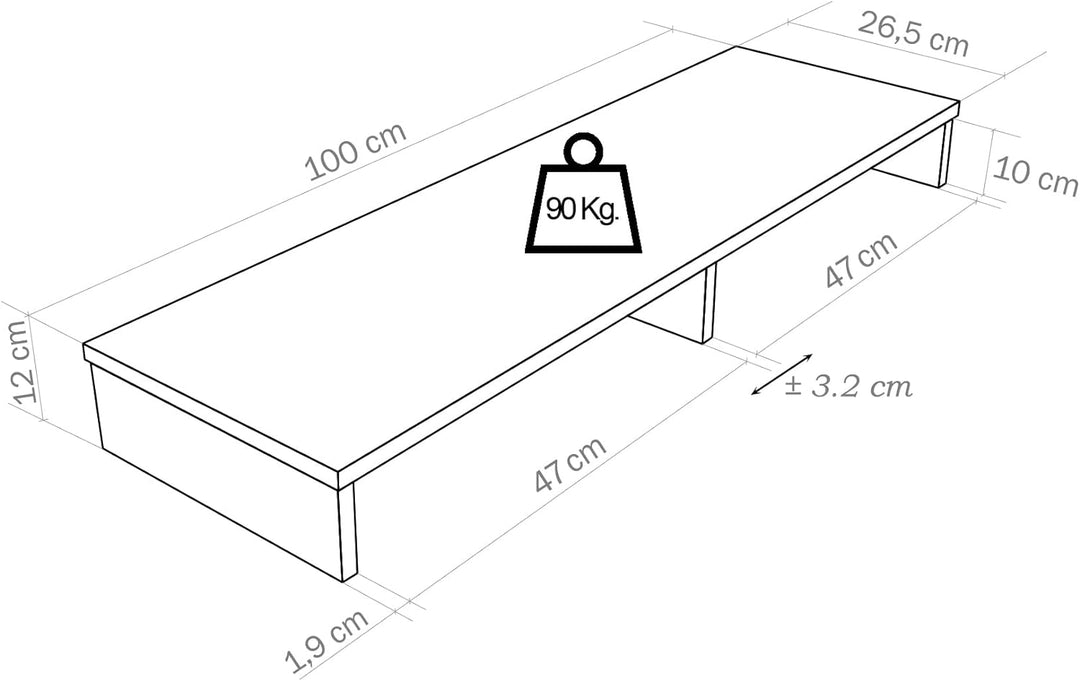 Henor Monitorständer TV-Bildschirmerhöhung in FSC® Holz 100 x 26.5 x 12 cm. Unterstützt 90 kg Graphi
