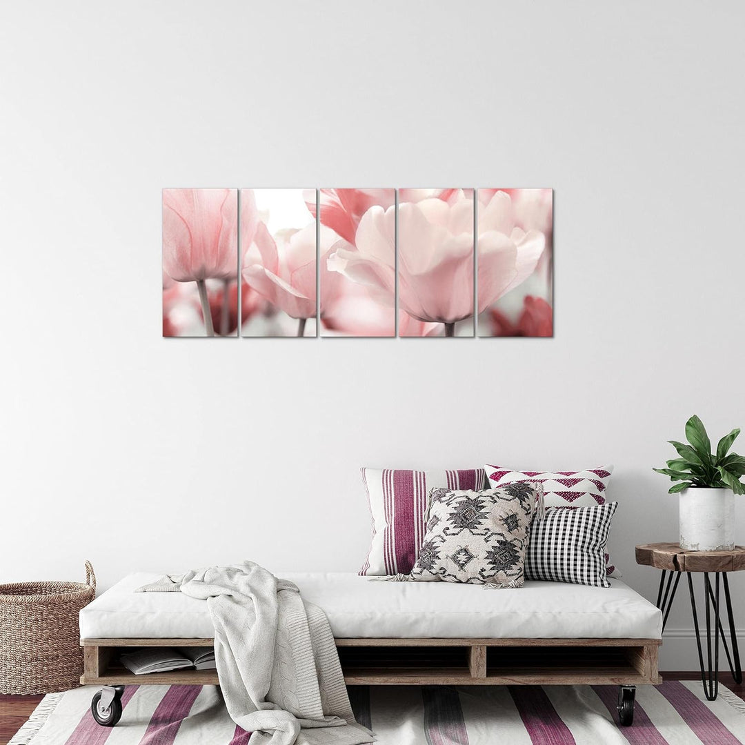 Runa Art Bild Blumen Tulpen Wandbilder auf Vlies Leinwand 5 Teilig Wanddekoration Wohnzimmer Schlafz