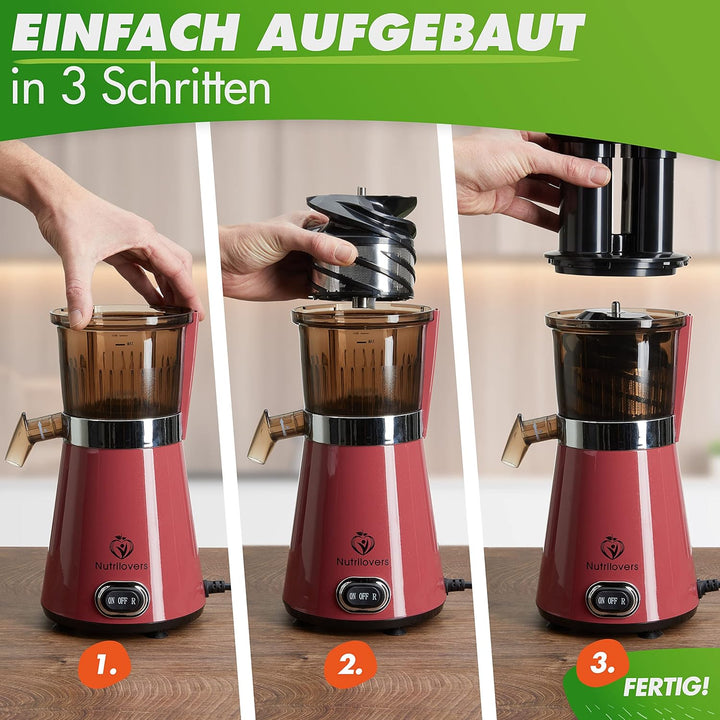 NUTRI-PRESS Slow Juicer Obst & Gemüse Entsafter Saftpresse elektrisch, 2 Einfüllöffnungen, Sehr Leis