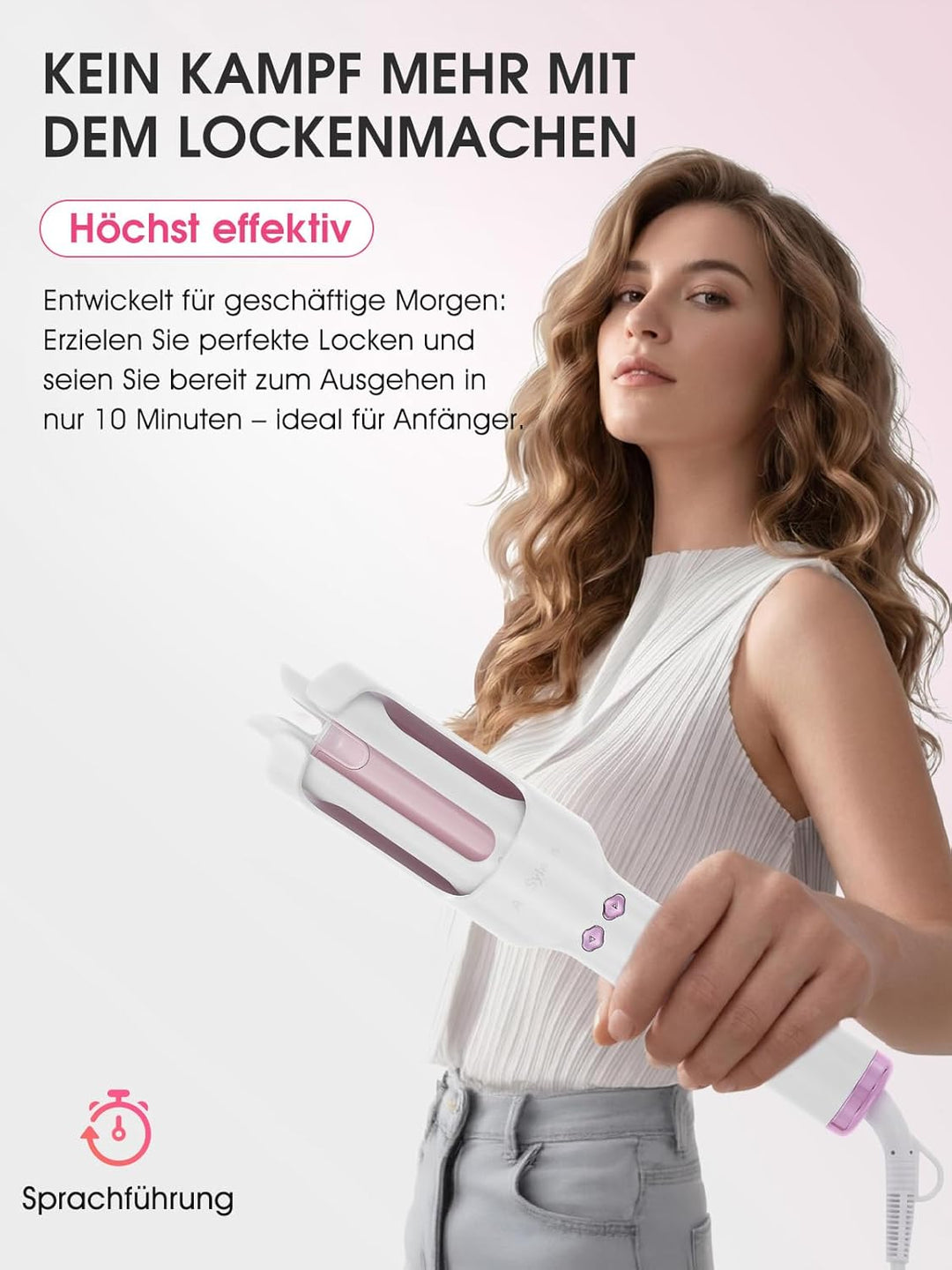 Automatik Lockenstab mit Kaltluft & Ionen, 30mm Keramik Auto Curler, 5 Temperaturen 160-200°C, Anti-