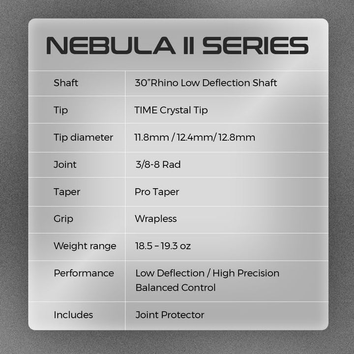 RHINO Nebula 2 Billardqueue – Premium-Kohlefaser-Schaft &amp; Verbundkolben Time Crystal Tip Pro Taper D