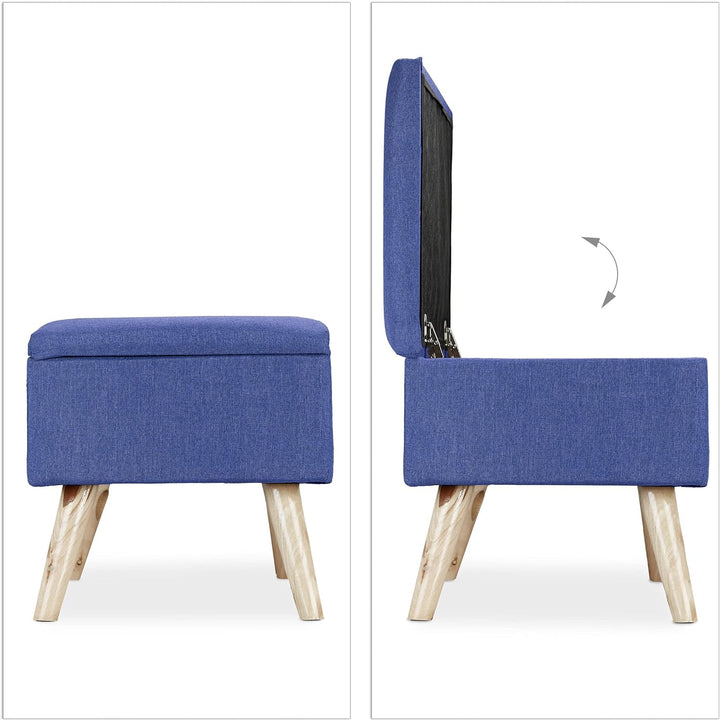 Relaxdays, blau Sitzbank mit Stauraum, gepolstert, Holzbeine, Truhenbank Stoffbezug, HxBxT: 39,5 x 7