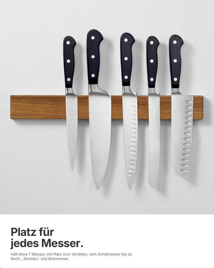 LARHN Magnetleiste für Messer, Magnetischer Messerhalter Wand, Selbstklebend aus Akazienholz, 40 cm