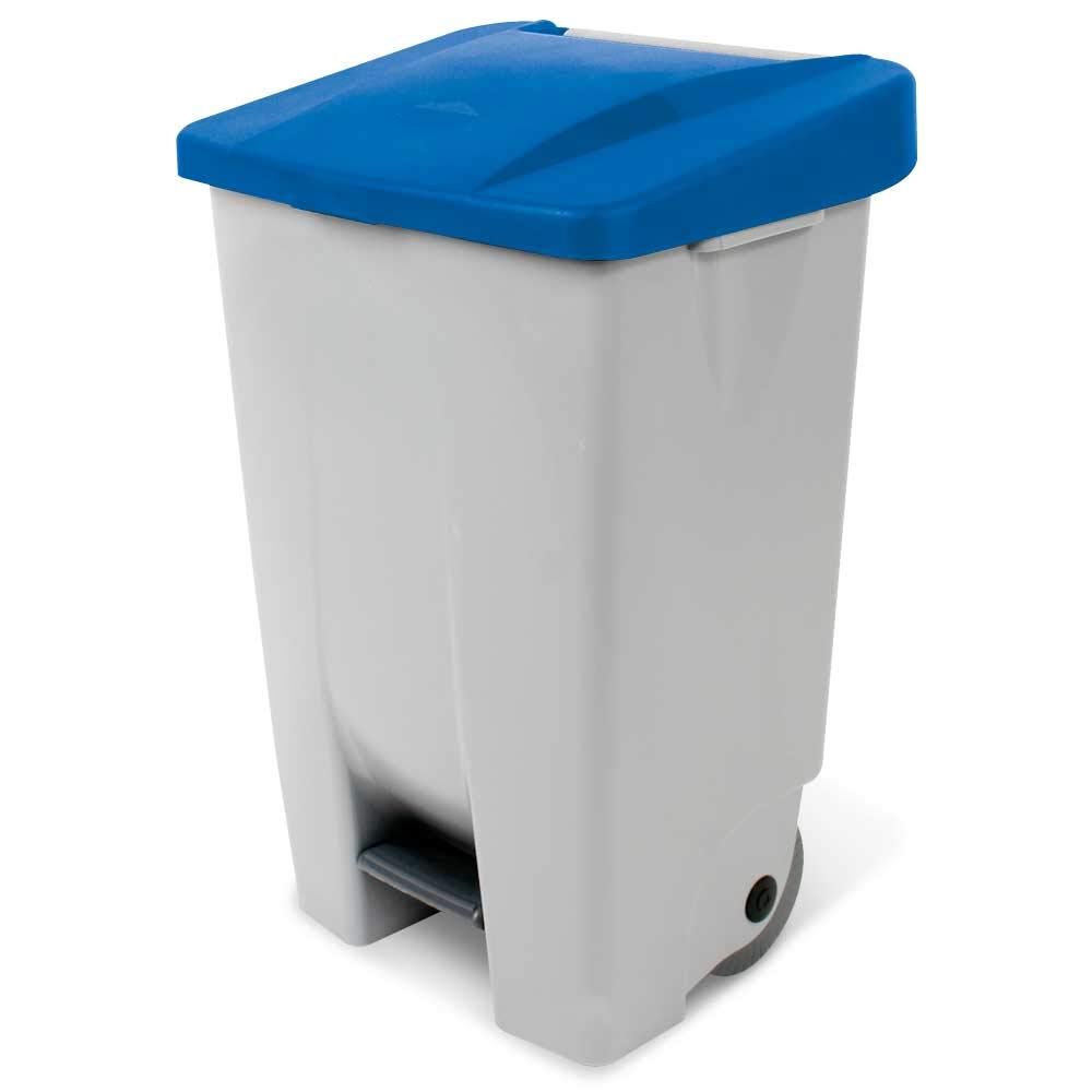 BRB Tretabfalleimer mit Rollen, Inhalt 80 Liter, HxBxT 740x490x420 mm, Korpus grau (grau/blau), grau