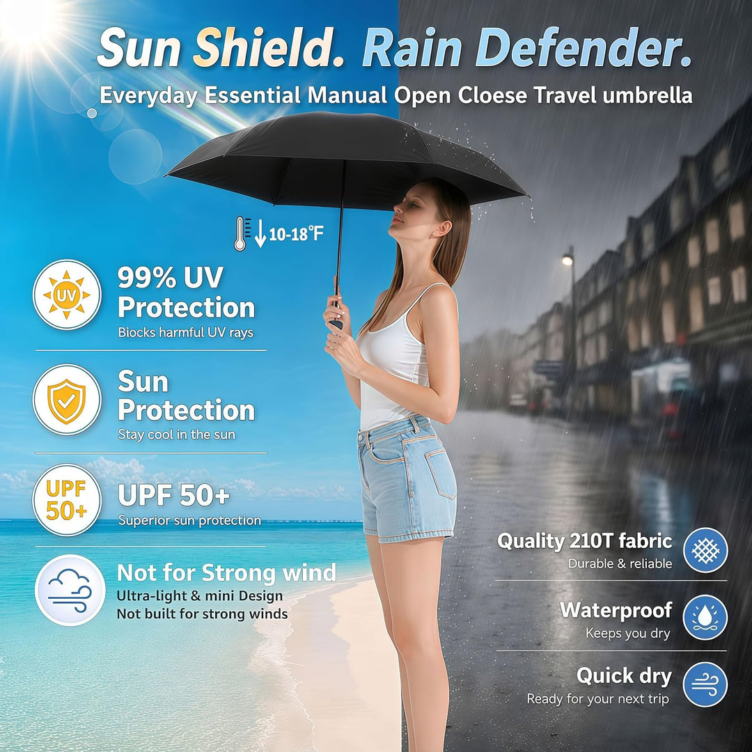 BAODINI Reise-Mini-Regenschirm für Geldbörse mit Etui – kleiner kompakter UV-Regenschirm, Sonnenschu