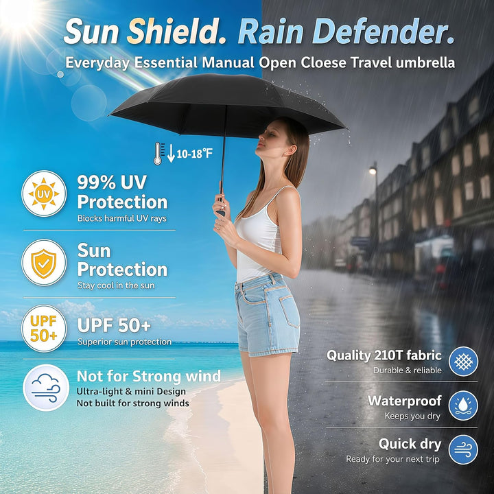 BAODINI Reise-Mini-Regenschirm für Geldbörse mit Etui – kleiner kompakter UV-Regenschirm, Sonnenschu