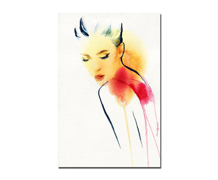 Paul Sinus Art 120x80cm - WANDBILD Frau Mädchen Gesicht Wasserfarben - Leinwandbild auf Keilrahmen m