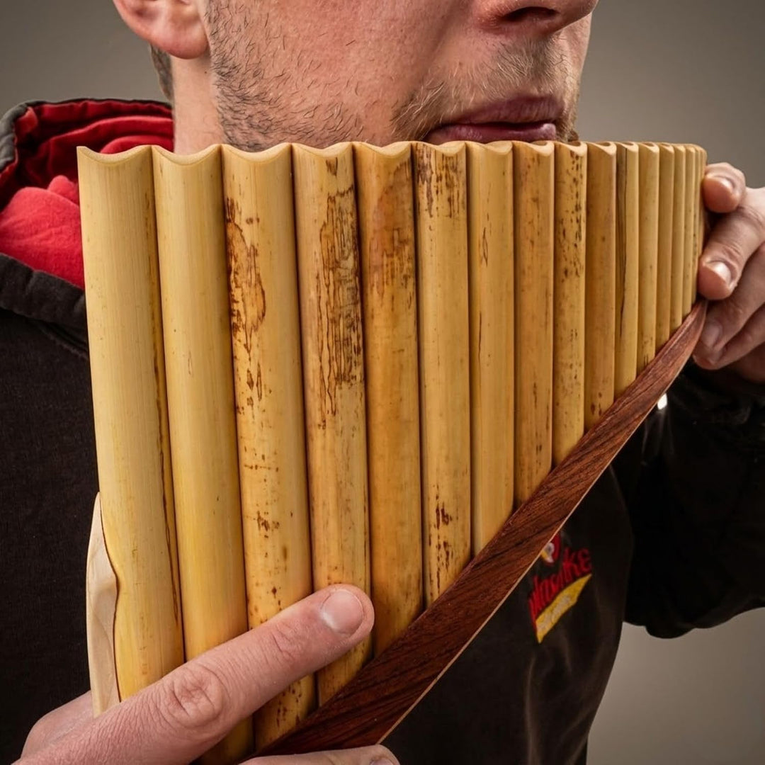 Plaschke Panflöte, Holz-Riemen Design, handgemacht aus Südtirol 18 Töne C-Dur 18 Töne C/Do, 18 Töne