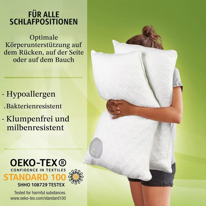 Vitapur Kopfkissen 40x80 mit Aloe Vera Extract I 2er SET I Kissen Set für Alle Schlafpositionen I 2e