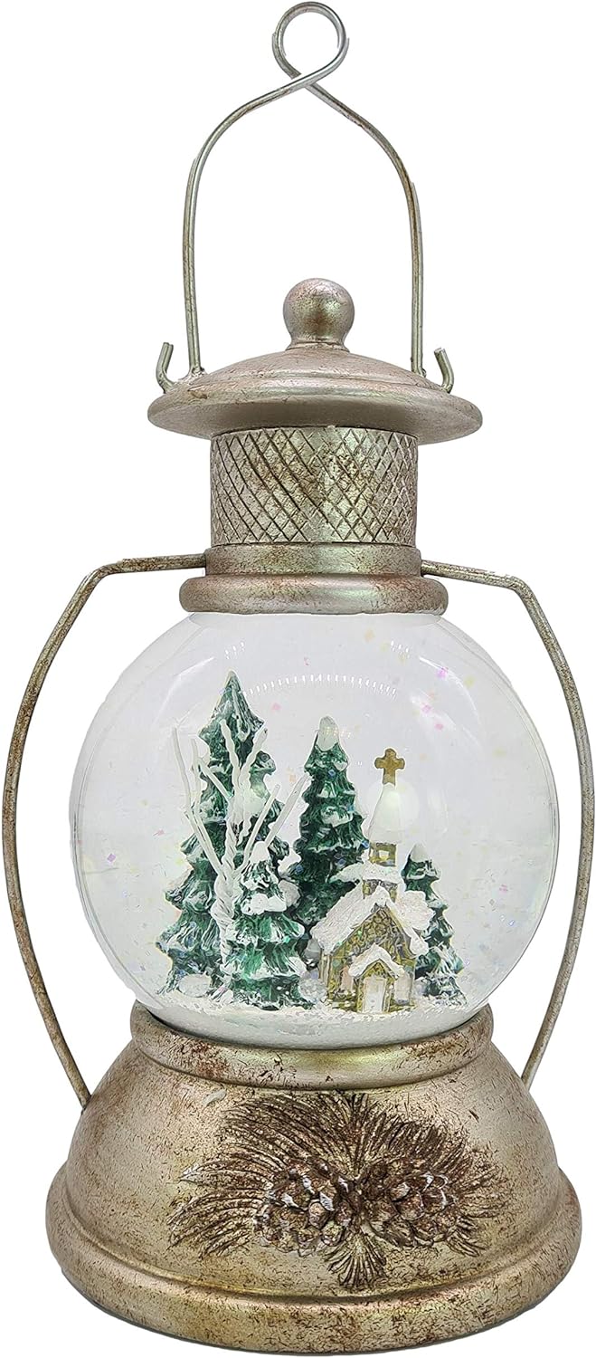 XL LED Schneekugel Weihnachten Laterne viele Melodien Glitzerkugel Winterwald Vintage
