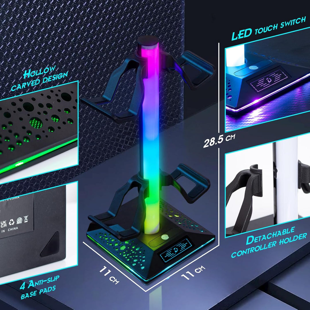 Todeco RGB Kopfhörer Ständer, Universaler Game Controller Ständer, Kopfhörer Halter mit 10 Lichtmodi