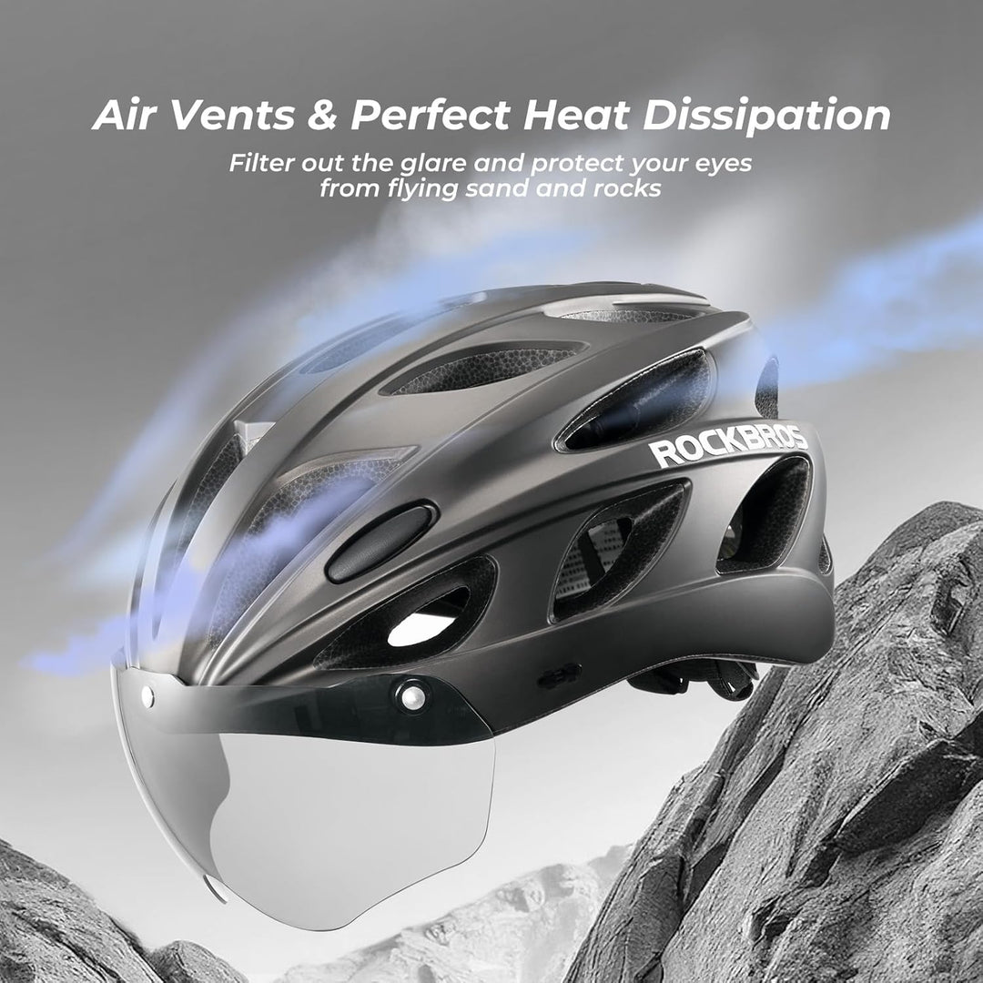 ROCKBROS Fahrradhelm MTB Rennrad Radhelm Integriert mit Abnehmbaren Magnet Brillen Visier Grösse Ver
