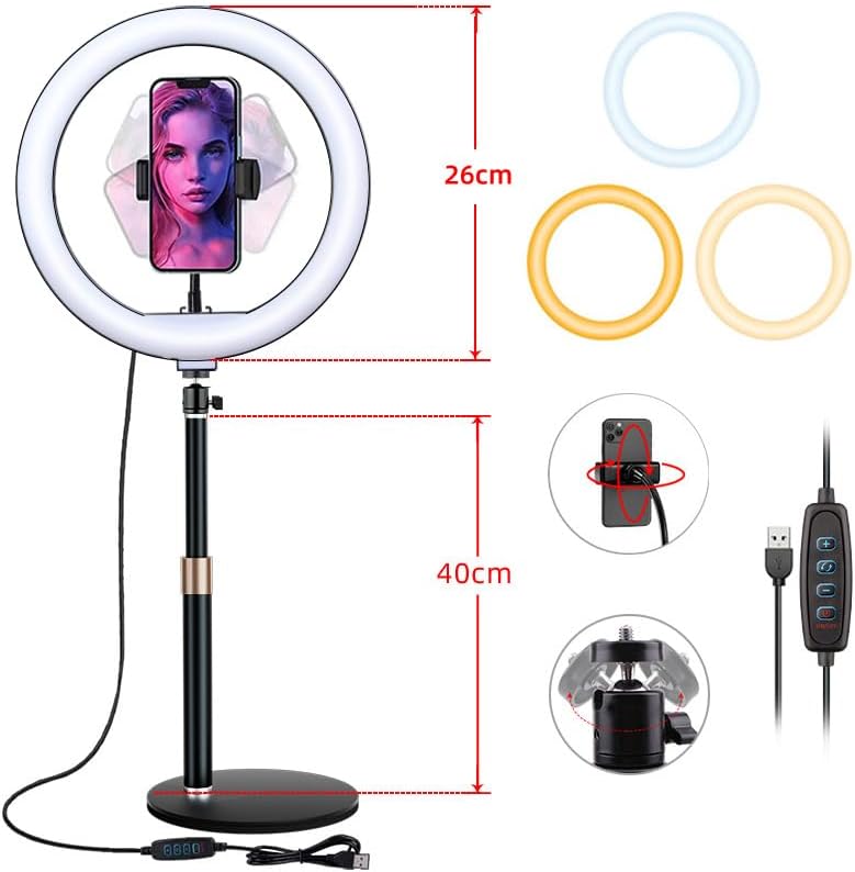 BRAVECOW Ringlicht mit Stativ, 10.5” Selfie Ringlicht,Streaming Licht Videolicht mit 3 Lichtfarben u