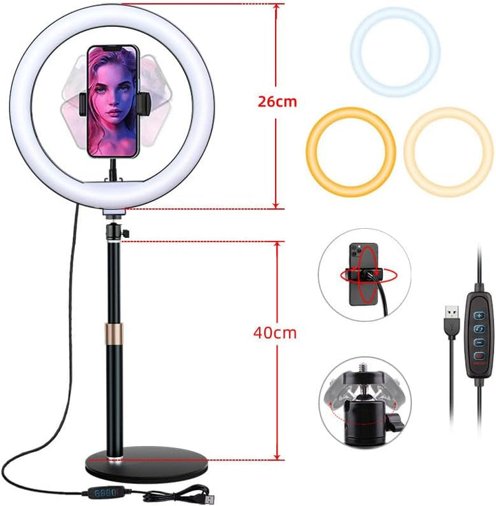 BRAVECOW Ringlicht mit Stativ, 10.5” Selfie Ringlicht,Streaming Licht Videolicht mit 3 Lichtfarben u