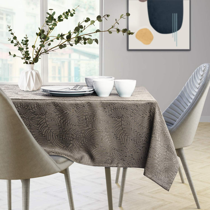 AmeliaHome Tischläufer Set 35x250 cm und 115x250 cm Lotuseffekt Wasserabweisend Blätter Cappuccino G