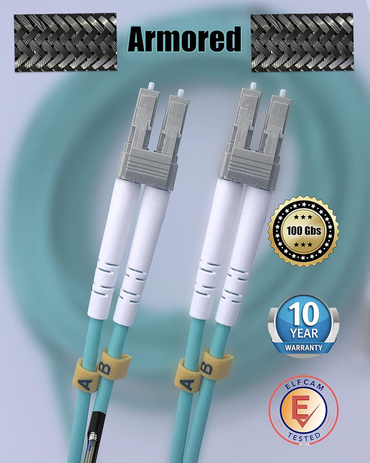 Elfcam® Glasfaserkabel aus Stahl, geschirmt, LC/UPC auf LC/UPC OM3 Multimode Duplex, 50/125 um (35 m