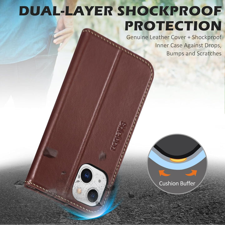 SHIELDON Hülle für iPhone 13 5G Schutzhülle [Echtleder] [RFID-Sperre] [Lifetime Garantie] [Kartenfac