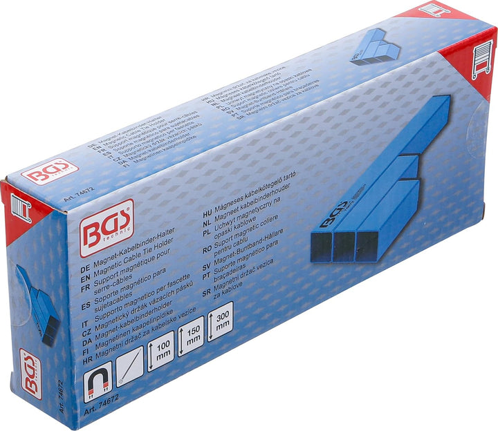 BGS 74672 | Magnet-Kabelbinder-Halter | 3 Fächer | pulverbeschichtet | Für bis zu 200 Kabelbinder |