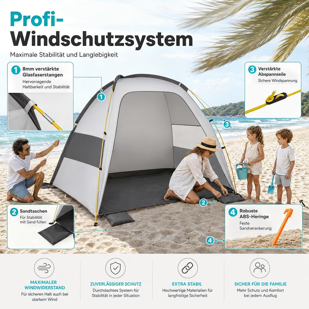 High Peak Strandmuschel mit UV 80, erhöhter Innenhöhe und Mesh-Belüftung | Grosszügiger Platz für 2–