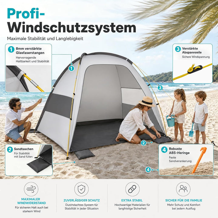 High Peak Strandmuschel mit UV 80, erhöhter Innenhöhe und Mesh-Belüftung | Grosszügiger Platz für 2–
