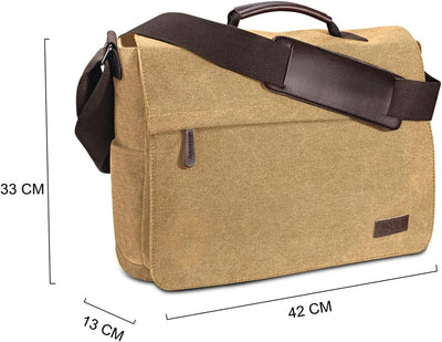Ruschen Umhängetasche Herren aus Vintagem Segeltuch, Hochwertige Herrentasche, Laptoptasche für 15,6