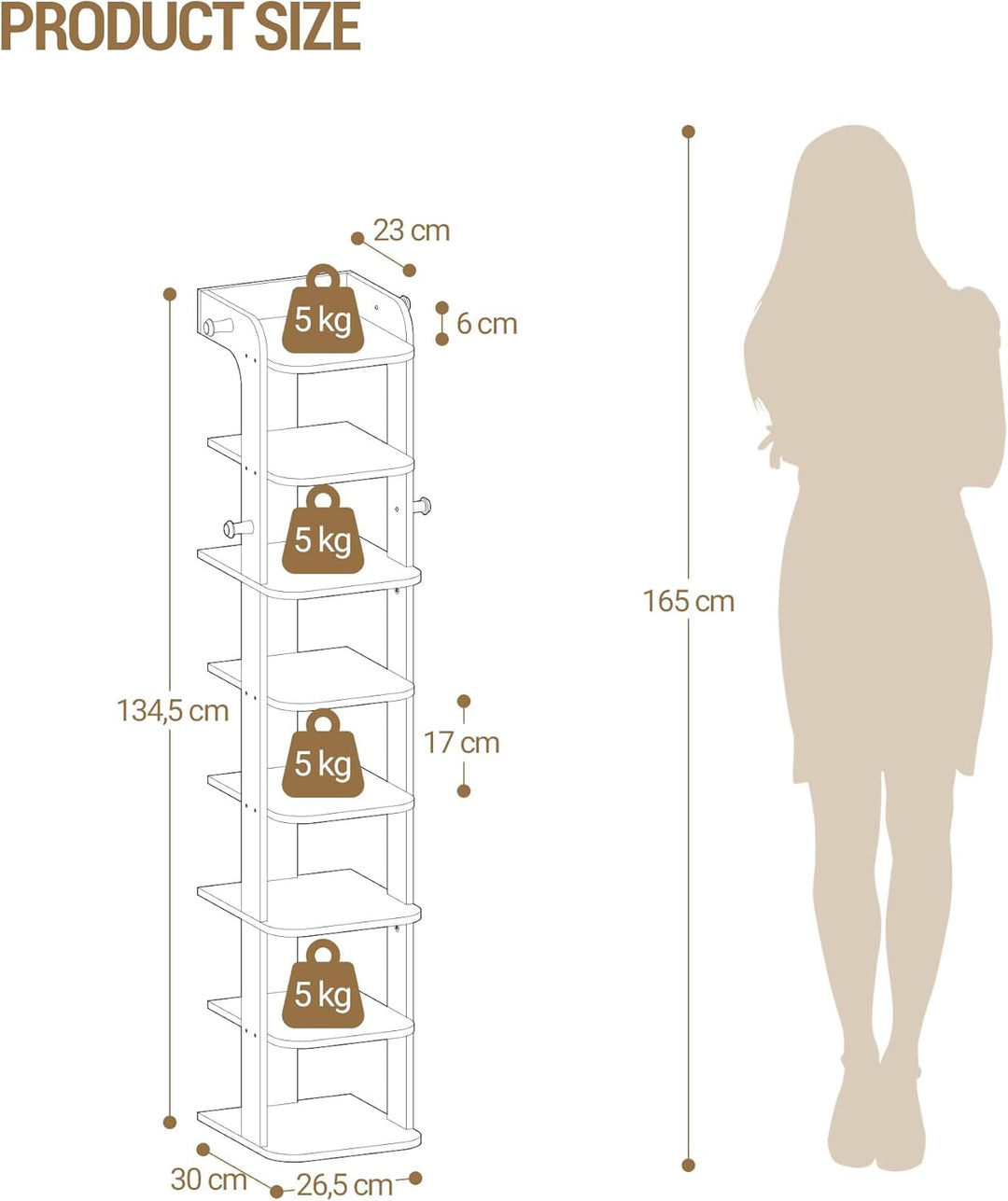 Hzuaneri Schuhregal, Schmales Schuhablage mit 8 Ebenen, Holz-Schuh-Organizer mit Haken, Verstellbar,