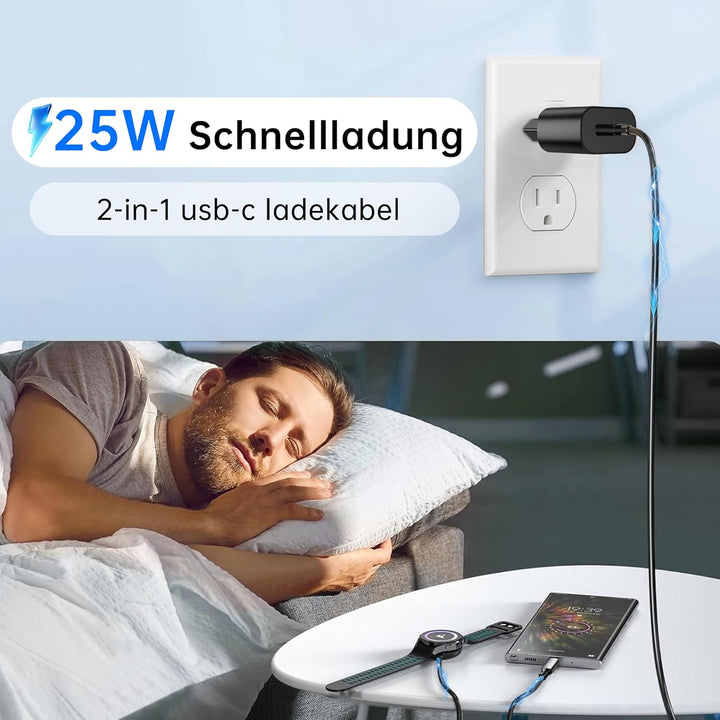 2-in-1 Ladegerät für Samsung Watch,25 W USB-C-Schnellladegerät,Kompatibel mit Galaxy Watch 8/7/Ultra