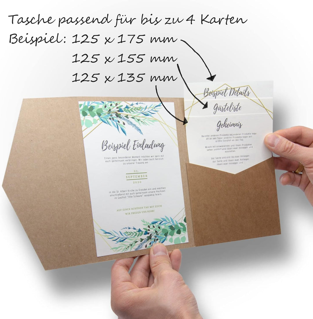 50 Stück Pocketfold Kraftpapier Hochzeitskarte blanko I 121 x 158 mm für DIN B6 Umschlag | 300 g/m²