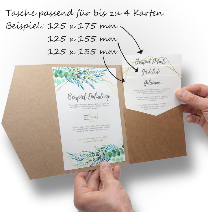 50 Stück Pocketfold Kraftpapier Hochzeitskarte blanko I 121 x 158 mm für DIN B6 Umschlag | 300 g/m²