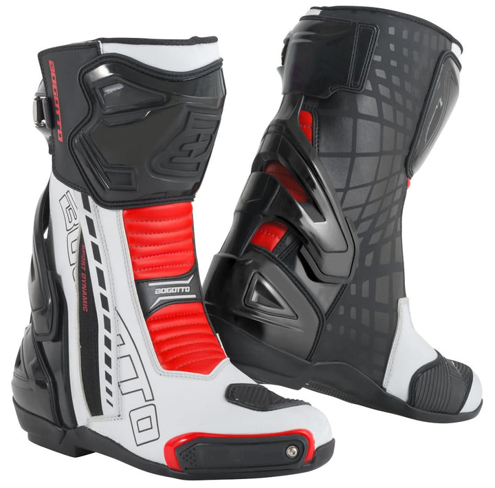 Bogotto Donington Motorrad Stiefel, weiss/schwarz/rot, 47 Weiss Schwarz Rot 47 EU, Weiss Schwarz Rot
