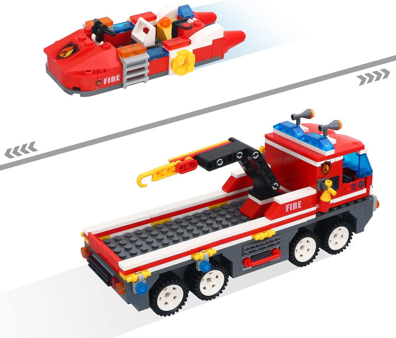 City Feuerwehrauto Bauspielzeug mit Feuerrettungsboot Feuerwehr Spielzeug with 3 Feuerwehrmann Lerns