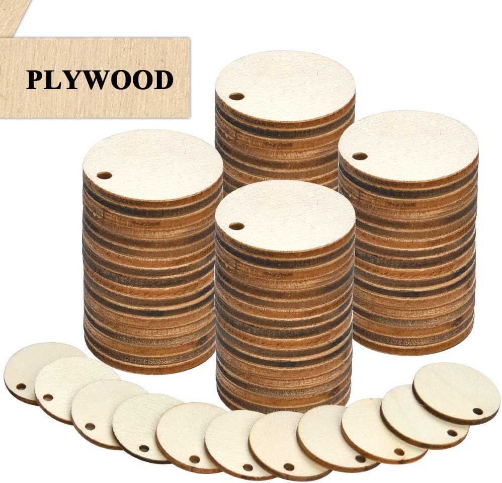 FOCCTS 100 Stück Holzscheiben Handwerk Holzplättchen mit Loch Baumscheiben für DIY Basteln Malen DIY