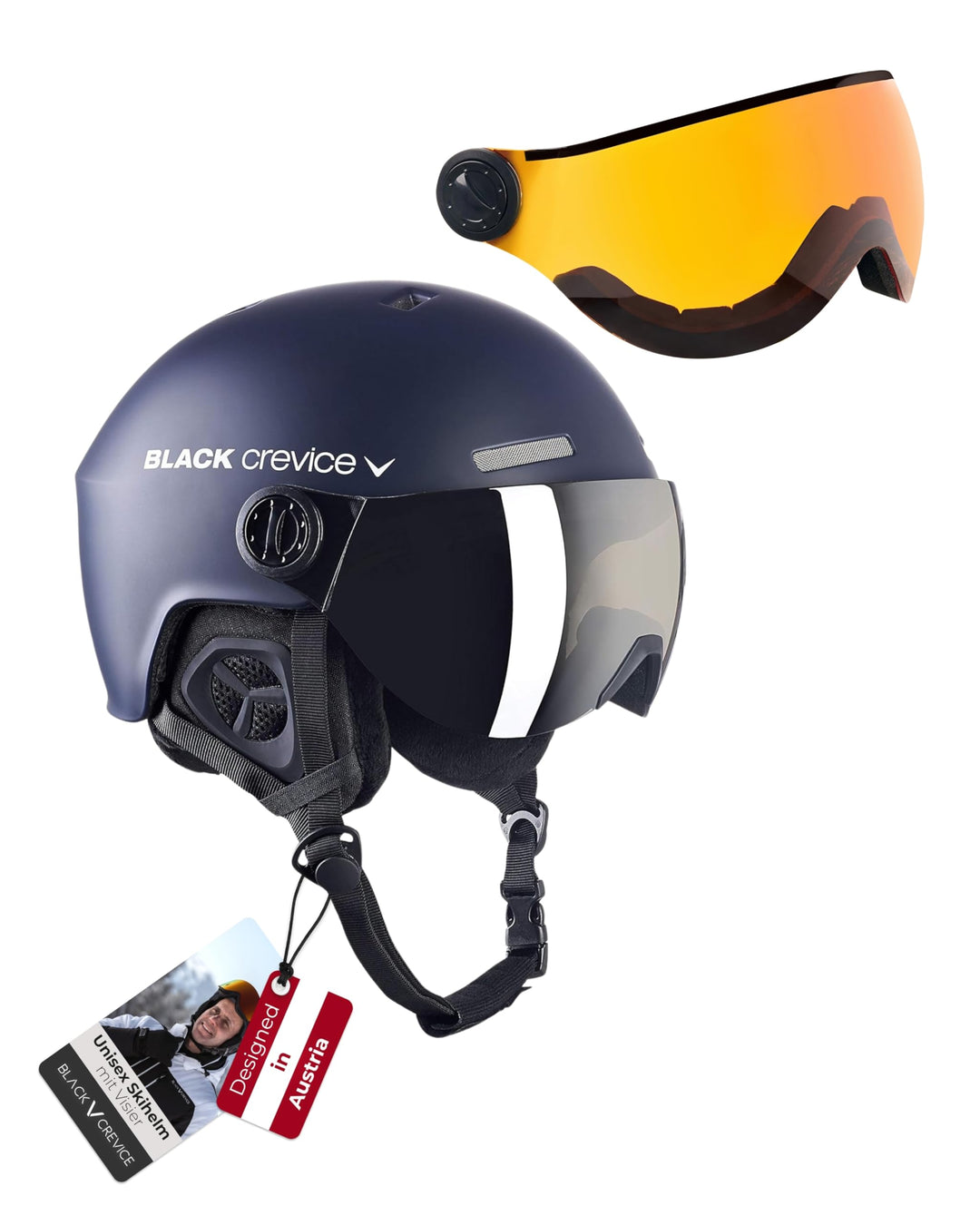 Black Crevice Skihelm Arlberg mit 2 Visier S/M (54-57) navy/weiss, S/M (54-57) navy/weiss