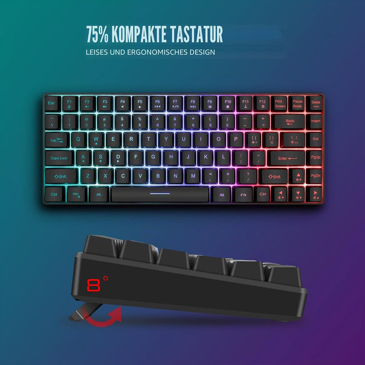 RedThunder K84 Combo USB-Tastatur und -Maus, kabellos, AZERTY, französischer AZERTY, 75 % TKL-Tastat