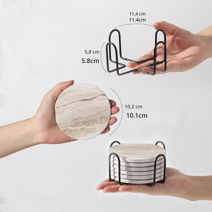 LIFVER Marmor Glas Untersetzer-Set 6er, Absorbierend Mit Korkboden Und Halter, Für Getränke in Bars,