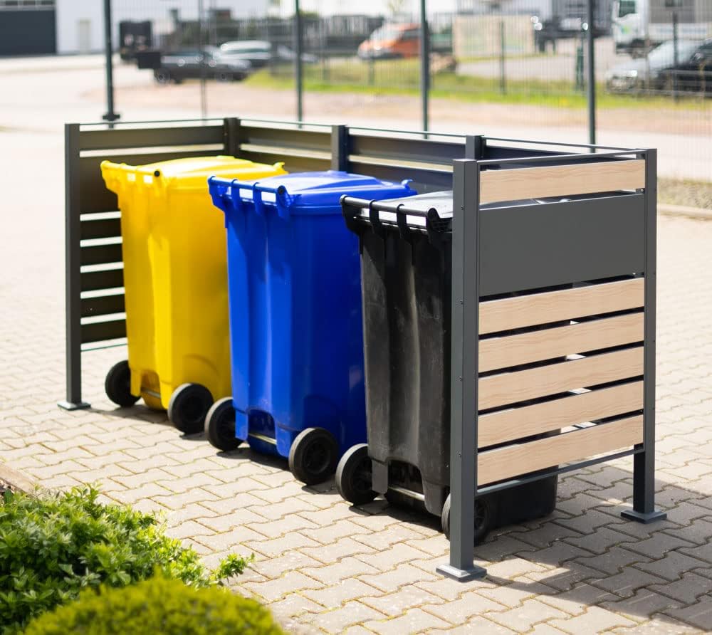 WESTMANN 3er Mülltonnenverkleidung Planum | Metall 240x80x120 cm Grau/Braun | Mülltonnen Sichtschutz