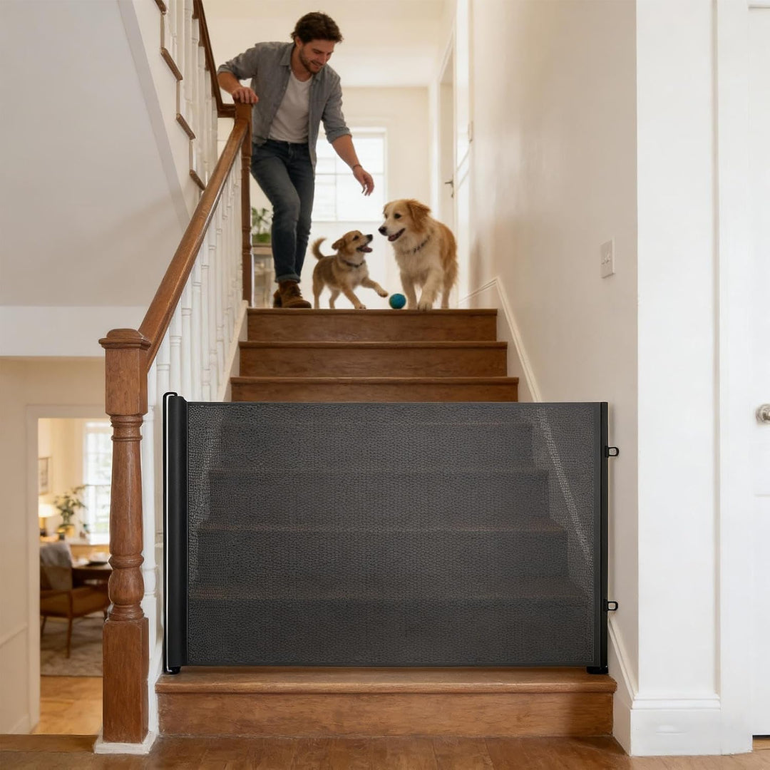 Hundegitter – ohne Bohren einziehbarer , -Barriere mit Netz-Panel, Rolldesign und verstellbarem Mont